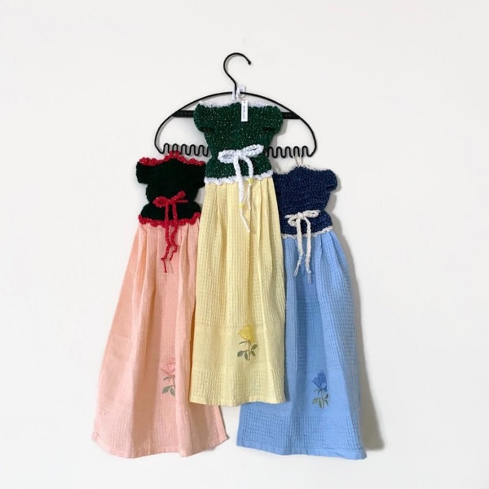Dress Shape Dish Towel, Crochet Tea Towel Set, Crochet Cute Gift Set